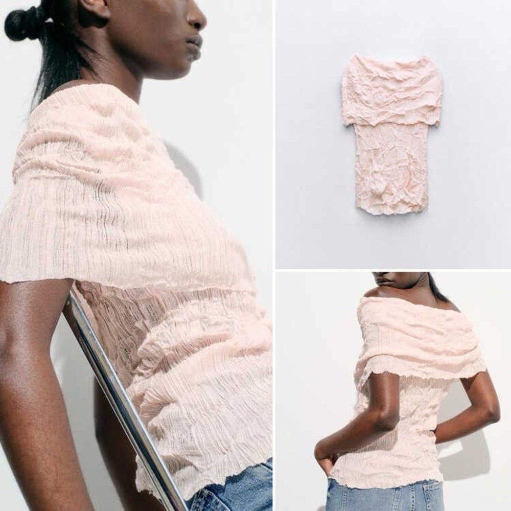 NEW ZARA Bloggers’ fave wrinkle effect off the shoulder knit top M